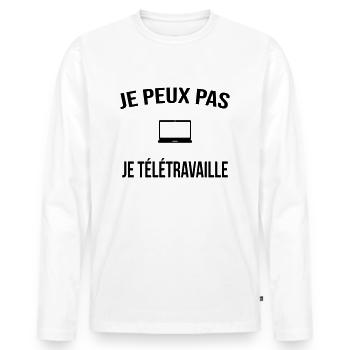 Je peux pas je télétravaille - T-shirt manches longues Premium bio Homme - blanc - Devant - Nico (187cm)