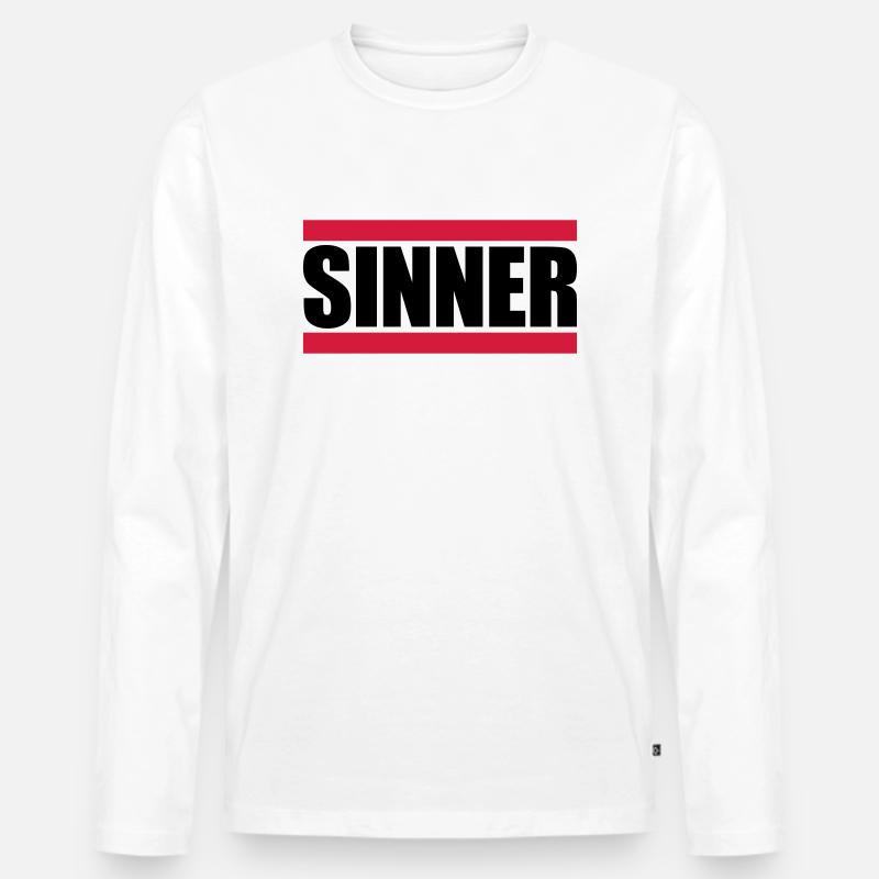 Sinner Text Logo - Männer Premium Bio Langarmshirt - Weiß