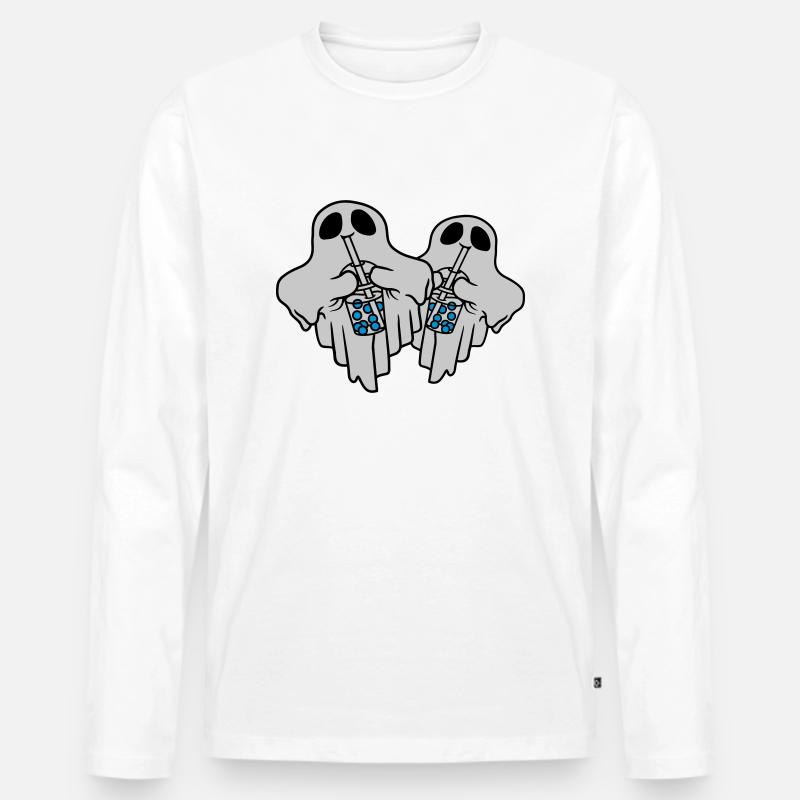 2 Bubble Tea Geister - Männer Premium Bio Langarmshirt - Weiß