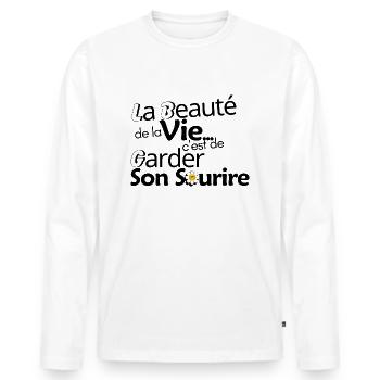 "La beauté de la vie c'est de garder son sourire" - T-shirt manches longues Premium bio Homme - blanc - Devant - Nico (187cm)