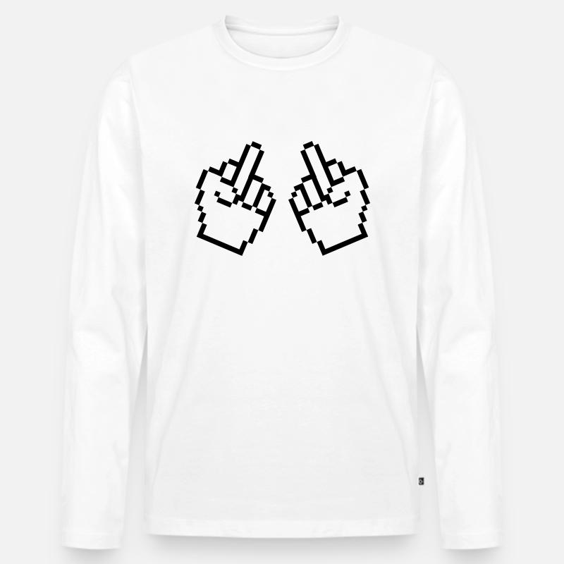 mittelfinger pixel - Männer Premium Bio Langarmshirt - Weiß