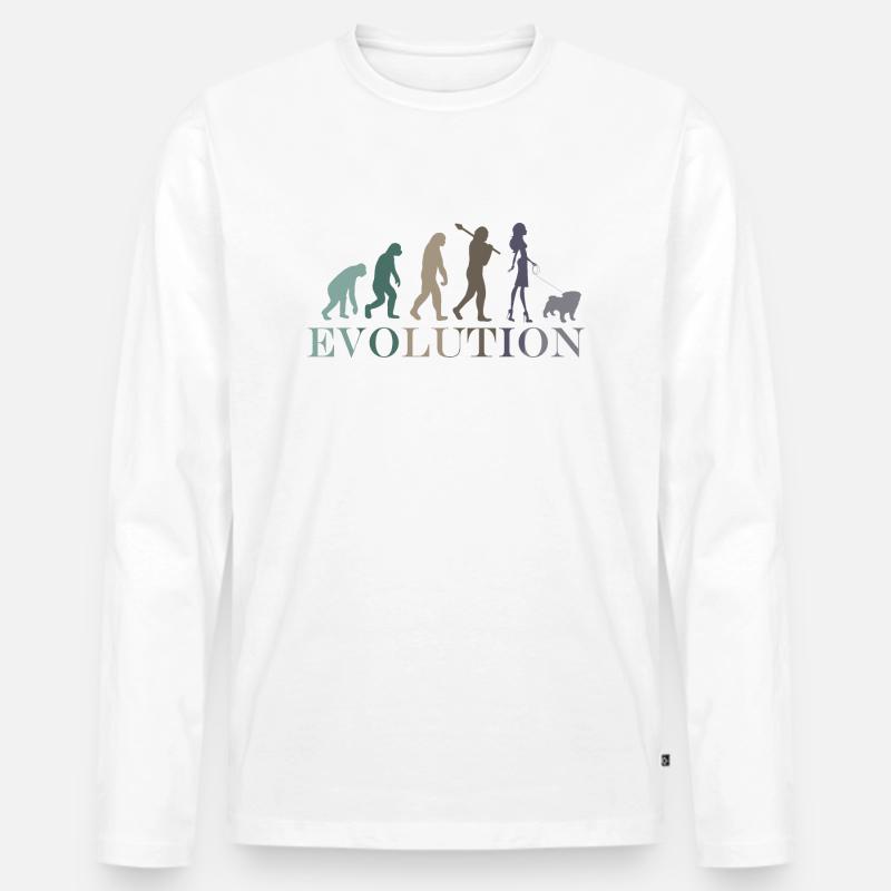 Evolution Mops Weiblich Retro Minimalismus - Männer Premium Bio Langarmshirt - Weiß