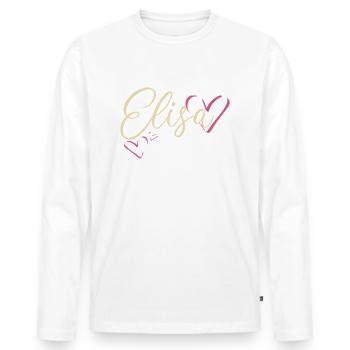 Elisa Nom Prénom Calligraphie Coeur - T-shirt manches longues Premium bio Homme - blanc - Devant - Nico (187cm)