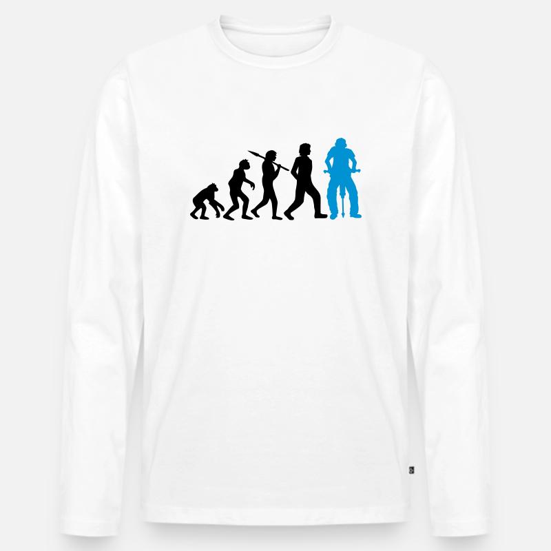 Logo Evolution Presslufthammer - Männer Premium Bio Langarmshirt - Weiß