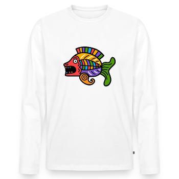 Culture des Incas, symbole du poisson - T-shirt manches longues Premium bio Homme - blanc - Devant - Nico (187cm)