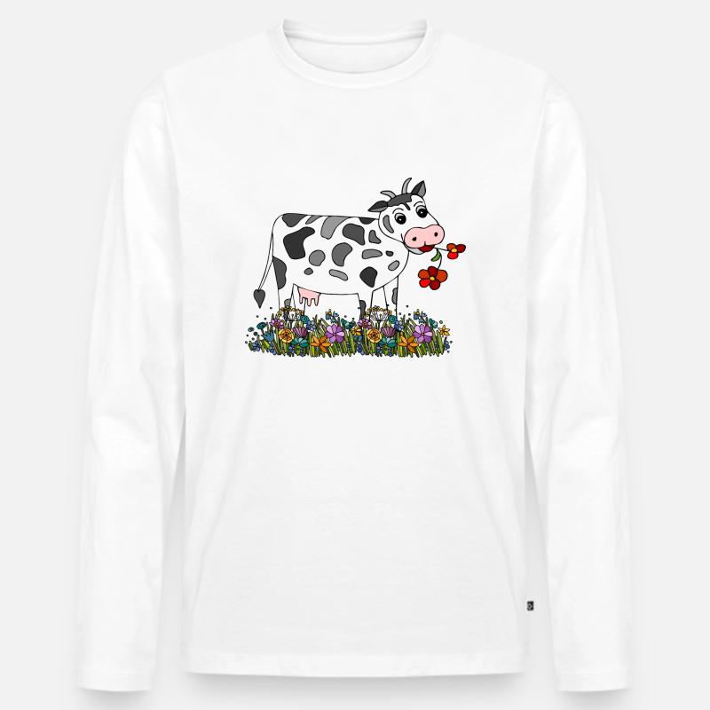 Kuh - Männer Premium Bio Langarmshirt - Weiß