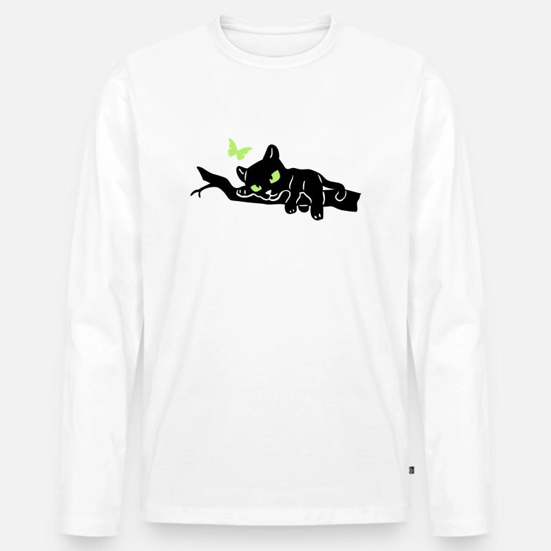 Panther auf Ast - Männer Premium Bio Langarmshirt - Weiß