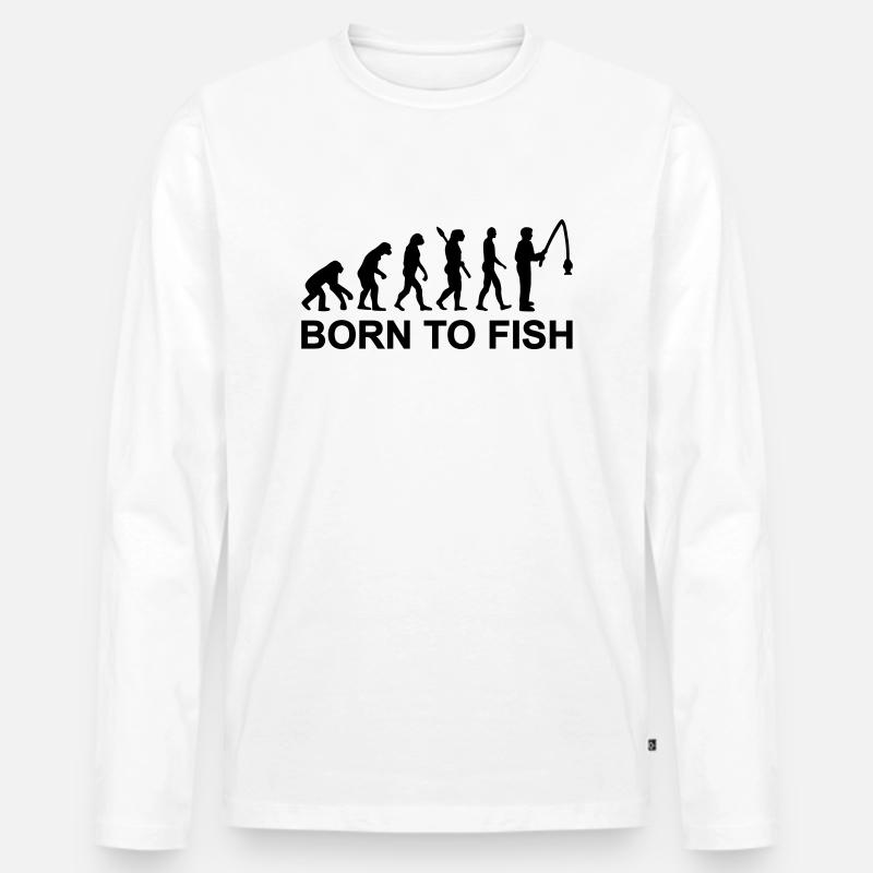 Evolution Angeln - Männer Premium Bio Langarmshirt - Weiß