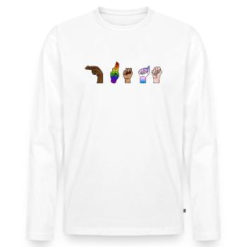HUMAN RACE, Respect, Pride - Handzeichen - Men's Premium Organic Long Sleeve Shirt - white - Front - Nico (187cm)