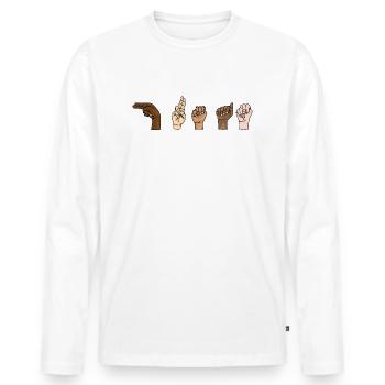 HUMAIN - RESPECT - Vote à main levée - T-shirt manches longues Premium bio Homme - blanc - Devant - Nico (187cm)