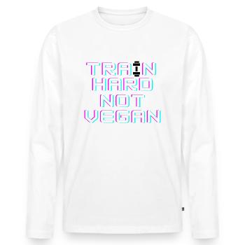 Train hard not vegan - Männer Premium Bio Langarmshirt - Weiß - Vorne - Nico (187cm)