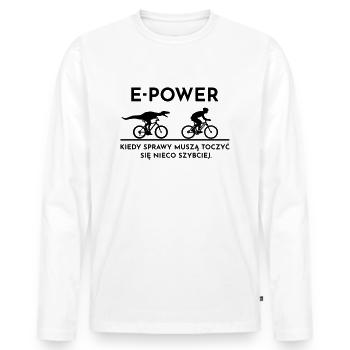 Welociraptor ściga e-rowerzystę - Männer Premium Bio Langarmshirt - Weiß - Vorne - Nico (187cm)