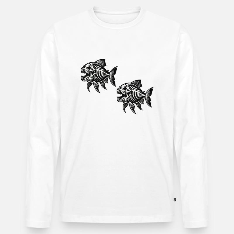 skelett piranha 2 - Männer Premium Bio Langarmshirt - Weiß