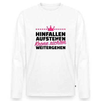 Krone richten weitergehen - Männer Premium Bio Langarmshirt - Weiß - Vorne - Nico (187cm)