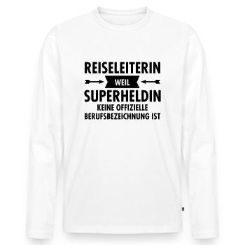 Reiseleiterin - Superheldin - Männer Premium Bio Langarmshirt - Weiß - Vorne - Nico (187cm)