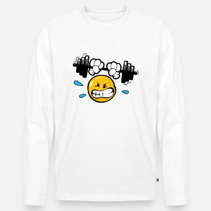 Sollevamento pesi smiley - Maglia a manica lunga ecologica premium da uomo - bianco
