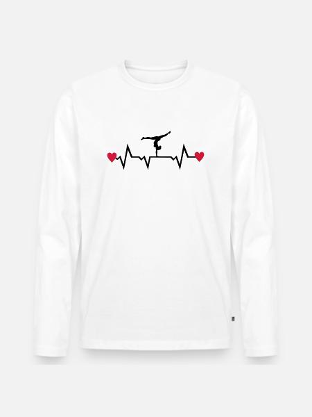 Turnen, Turnerin, Herzschlag 2farbig - Männer Premium Bio Langarmshirt - Weiß