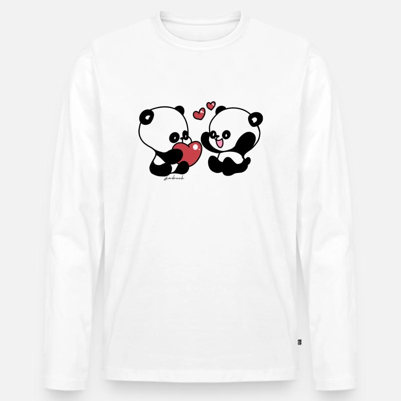 Panda Skadouch 1 - Männer Premium Bio Langarmshirt - Weiß