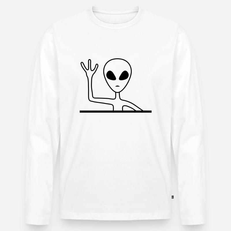Freundliches Graues Männchen Alien - Männer Premium Bio Langarmshirt - Weiß