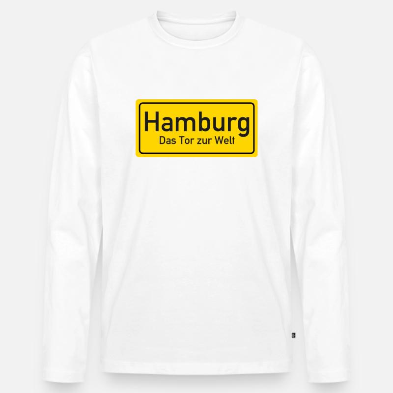 Hamburger Ortsschild Deutschland - Männer Premium Bio Langarmshirt - Weiß