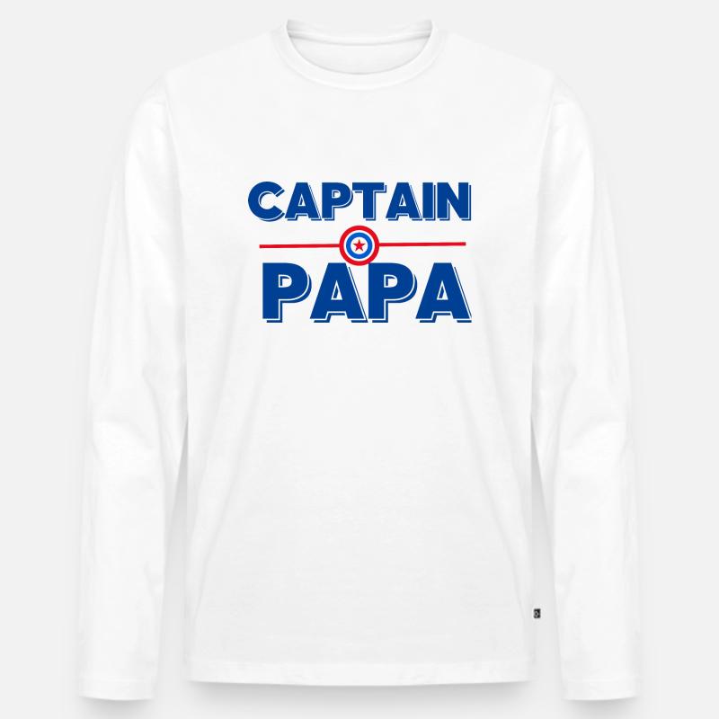 Captain Dad - Papa Geschenkidee - Männer Premium Bio Langarmshirt - Weiß