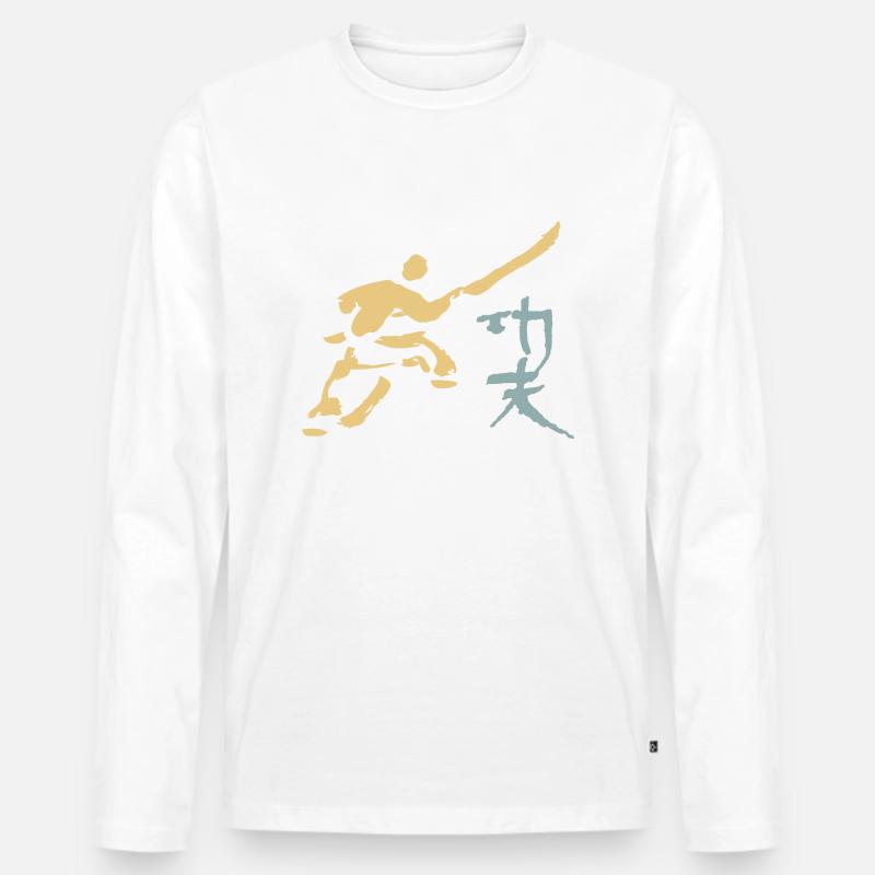 Kungfu - Shaolin Mönch mit Hellbarde - Männer Premium Bio Langarmshirt - Weiß
