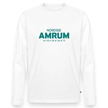 Amrum Koordinaten Ebbe Flut Nordsee - Männer Premium Bio Langarmshirt - Weiß - Vorne - Nico (187cm)