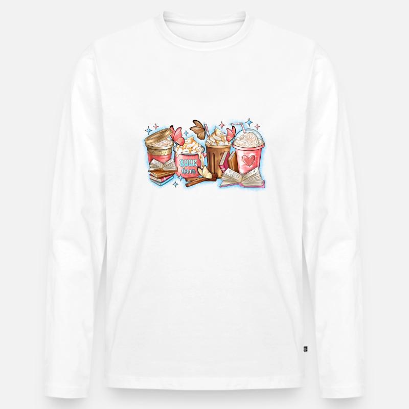 Buch Lover Kaffeetassen - Männer Premium Bio Langarmshirt - Weiß