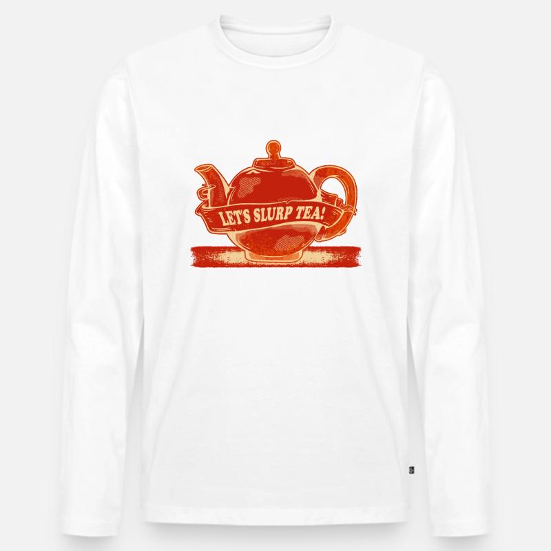 Rote Teekanne Teezeit - Männer Premium Bio Langarmshirt - Weiß