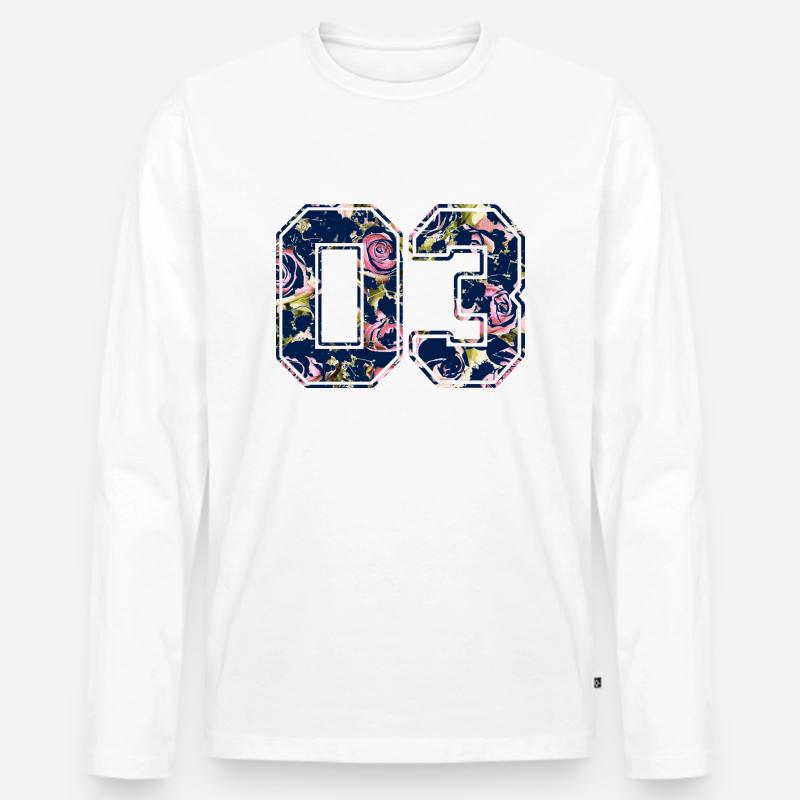 Nummer 03 Rosenmuster - Männer Premium Bio Langarmshirt - Weiß
