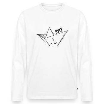 Navire en papier avec ancre vacances en mer disant Sylt - T-shirt manches longues Premium bio Homme - blanc - Devant - Nico (187cm)