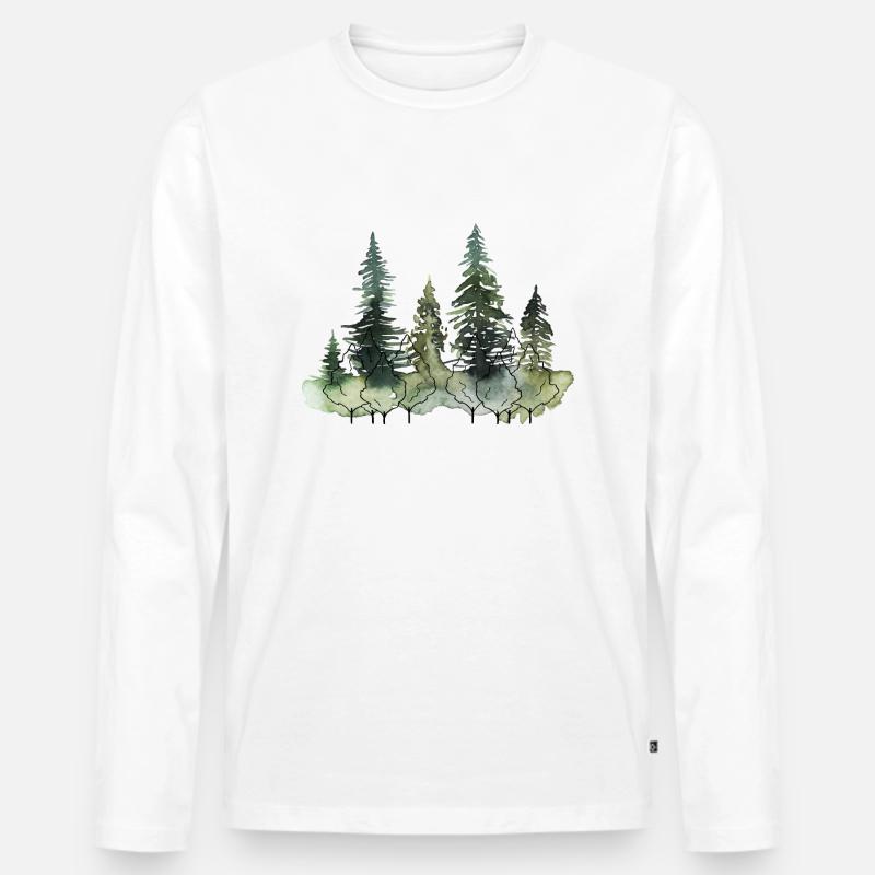 Bäume, Wald, Kunst, Aquarell - Männer Premium Bio Langarmshirt - Weiß