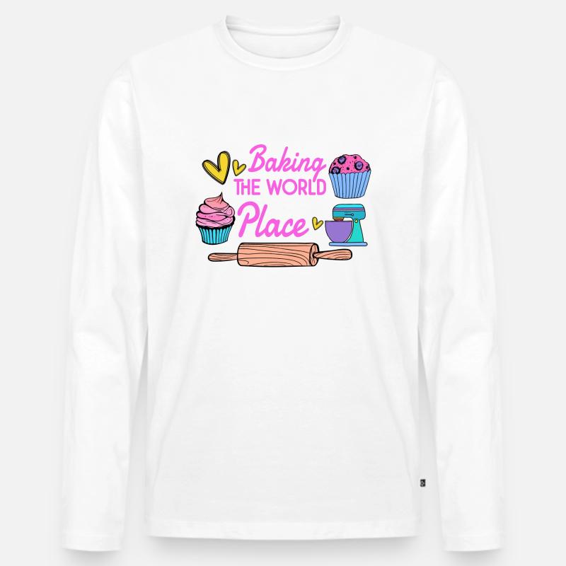 Baking Baker Baker Bakery Pasticceria Torta - Maglia a manica lunga ecologica premium da uomo - bianco