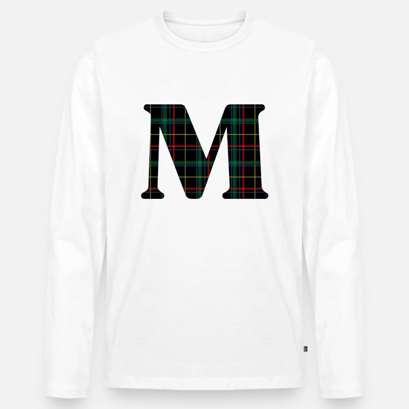 Monogramm m Schottischer Tartan - Männer Premium Bio Langarmshirt - Weiß