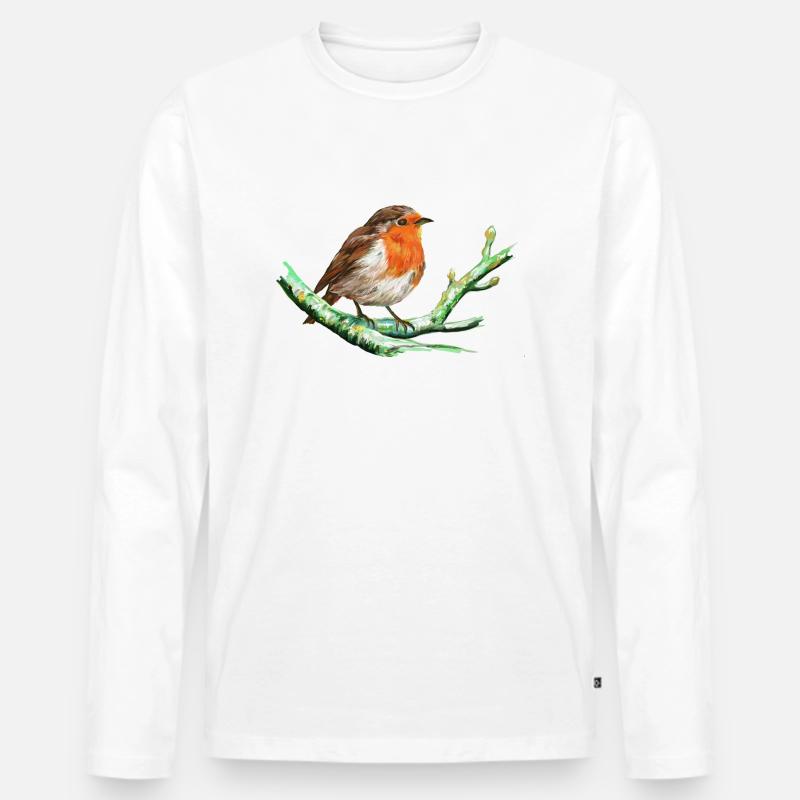 Vogel - Rot Kehle - Männer Premium Bio Langarmshirt - Weiß