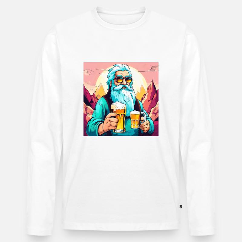 Freundlicher Mann hat eine gute Idee. Bier! - Männer Premium Bio Langarmshirt - Weiß