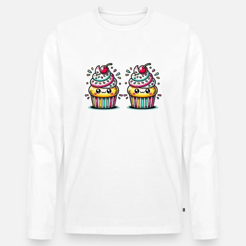 Cupcake Comic - Männer Premium Bio Langarmshirt - Weiß