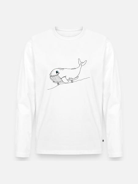 Blauwal mit Skateboard - Männer Premium Bio Langarmshirt - Weiß