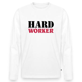Hard worker - Männer Premium Bio Langarmshirt - Weiß - Vorne - Nico (187cm)