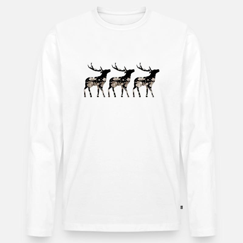 Hirsch - Männer Premium Bio Langarmshirt - Weiß
