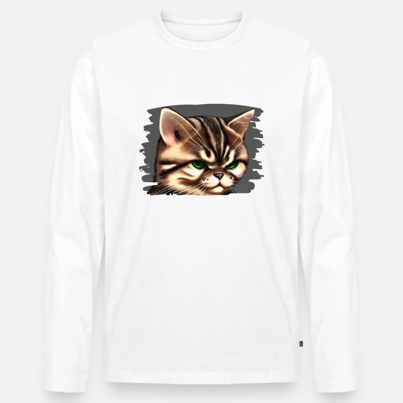 Katzengesicht - Männer Premium Bio Langarmshirt - Weiß