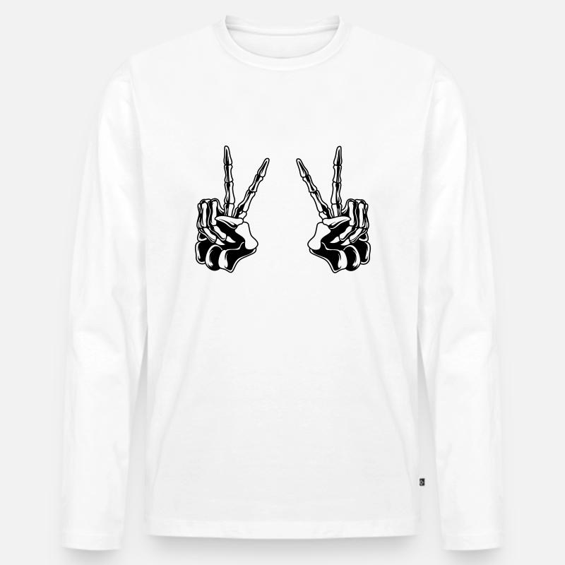 Skull Peace Hand - Männer Premium Bio Langarmshirt - Weiß