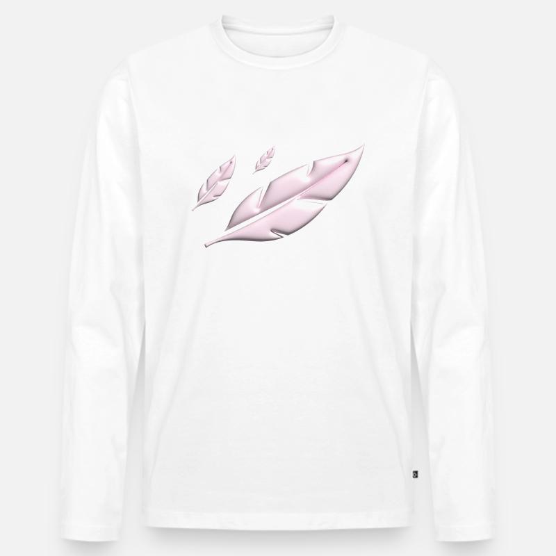 PINK FEATHERS FALLING - Männer Premium Bio Langarmshirt - Weiß