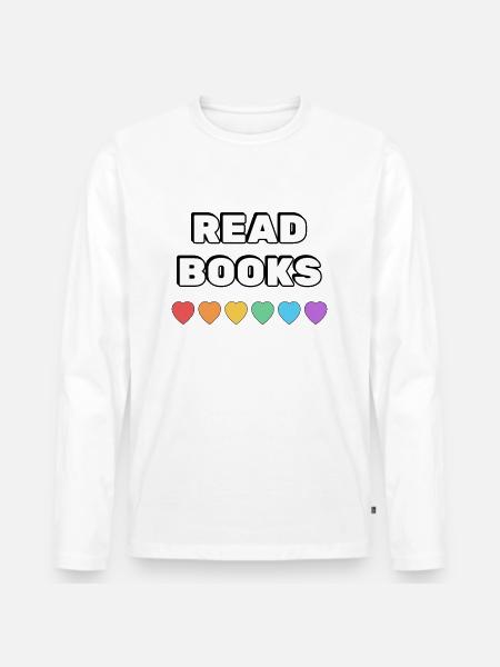 Read Books Rainbow Hearts - Men's Premium Organic Long Sleeve Shirt - white