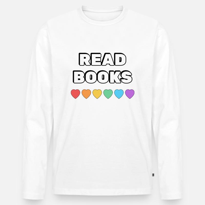 Read Books Rainbow Hearts - Men's Premium Organic Long Sleeve Shirt - white