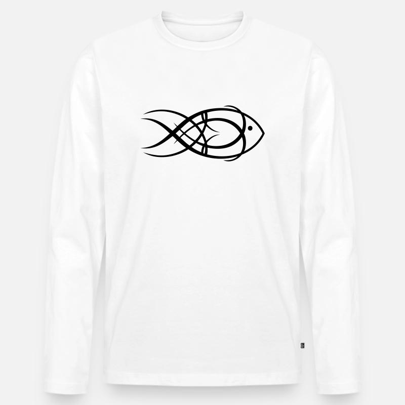 Tribal Fish - Männer Premium Bio Langarmshirt - Weiß