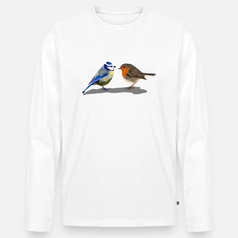 Blaumeise Rotkehlchen Polygonstil heimischer Vogel - Männer Premium Bio Langarmshirt - Weiß