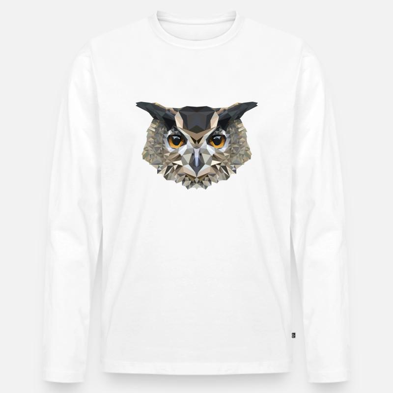 Eule Polygon Kauz - Männer Premium Bio Langarmshirt - Weiß