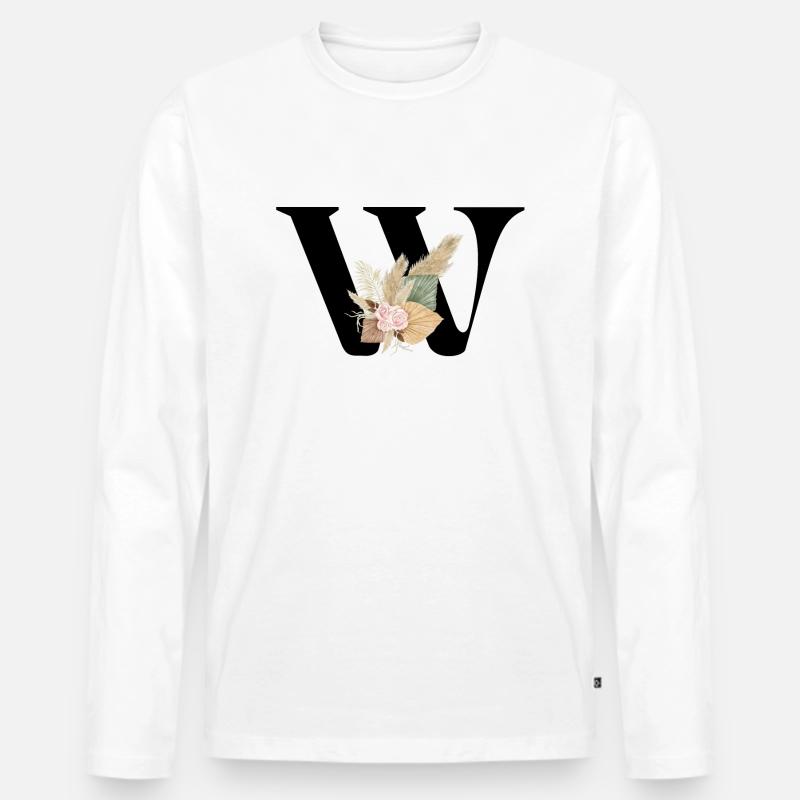 Buchstabe W Blumen - Männer Premium Bio Langarmshirt - Weiß