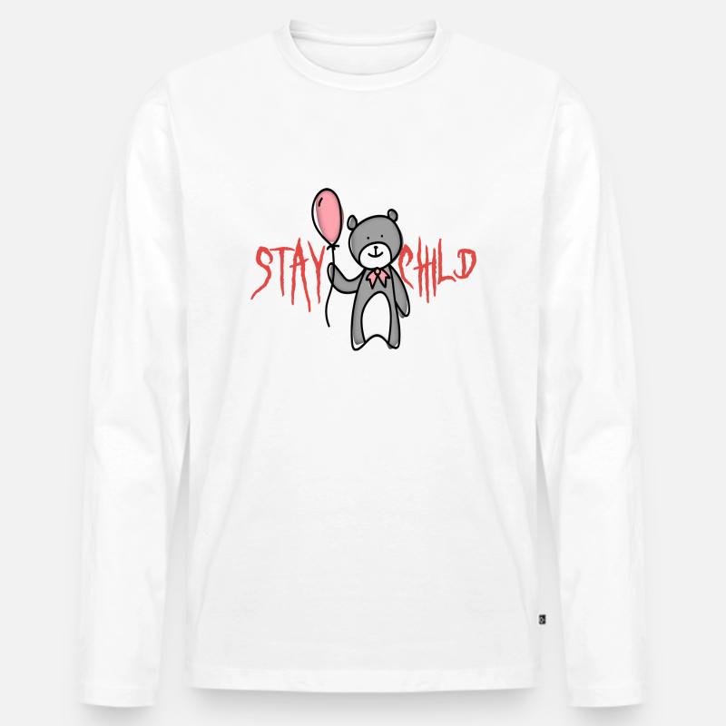 Bär mit Luftballon bleib Kind - Männer Premium Bio Langarmshirt - Weiß